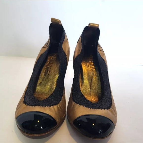 Authentic Chanel Designer Gold Black Womens Stretch Pump Heels EUR 36 US… - Picture 5 of 11
